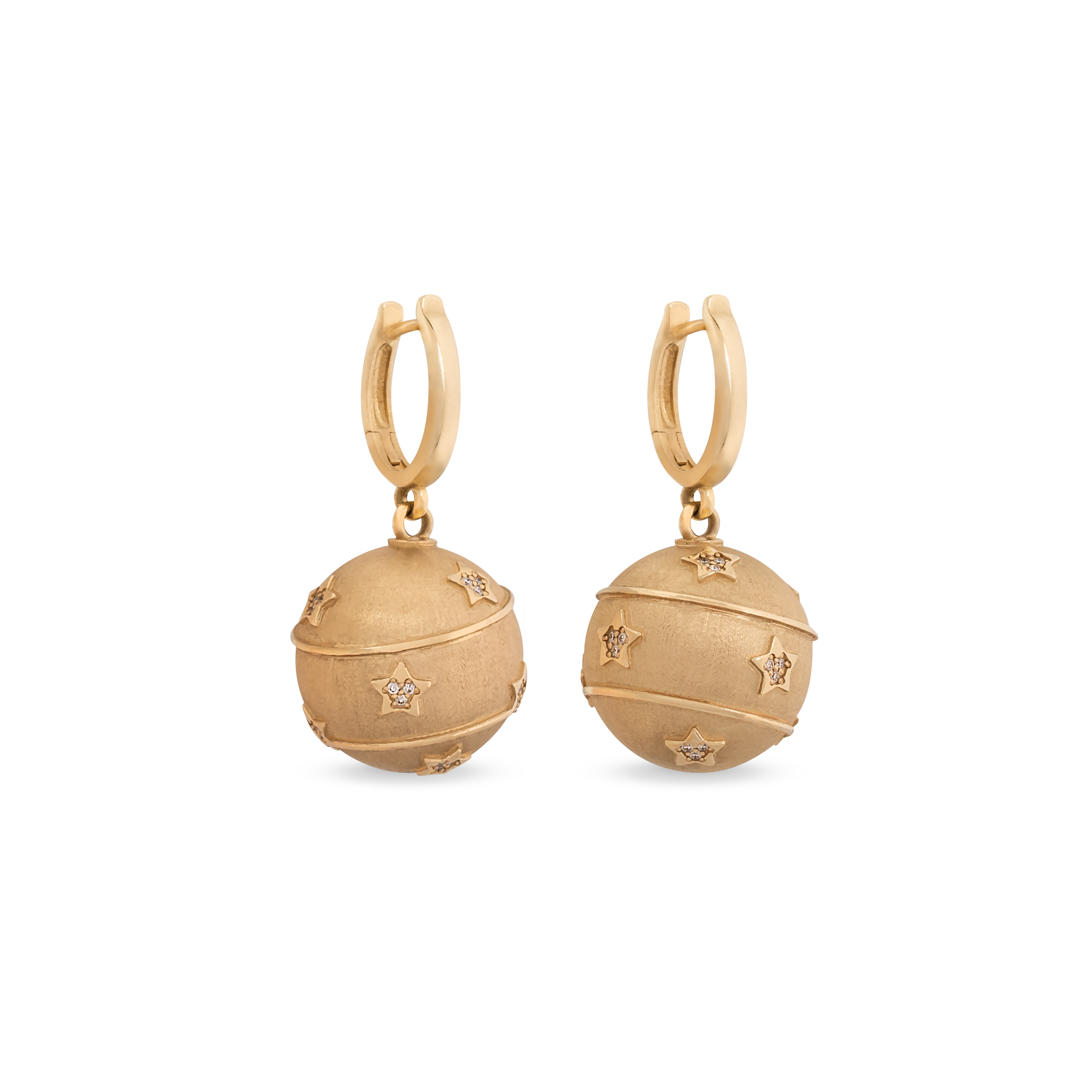 Marella Brushed Yellow Gold Sphere with Stars Earrings