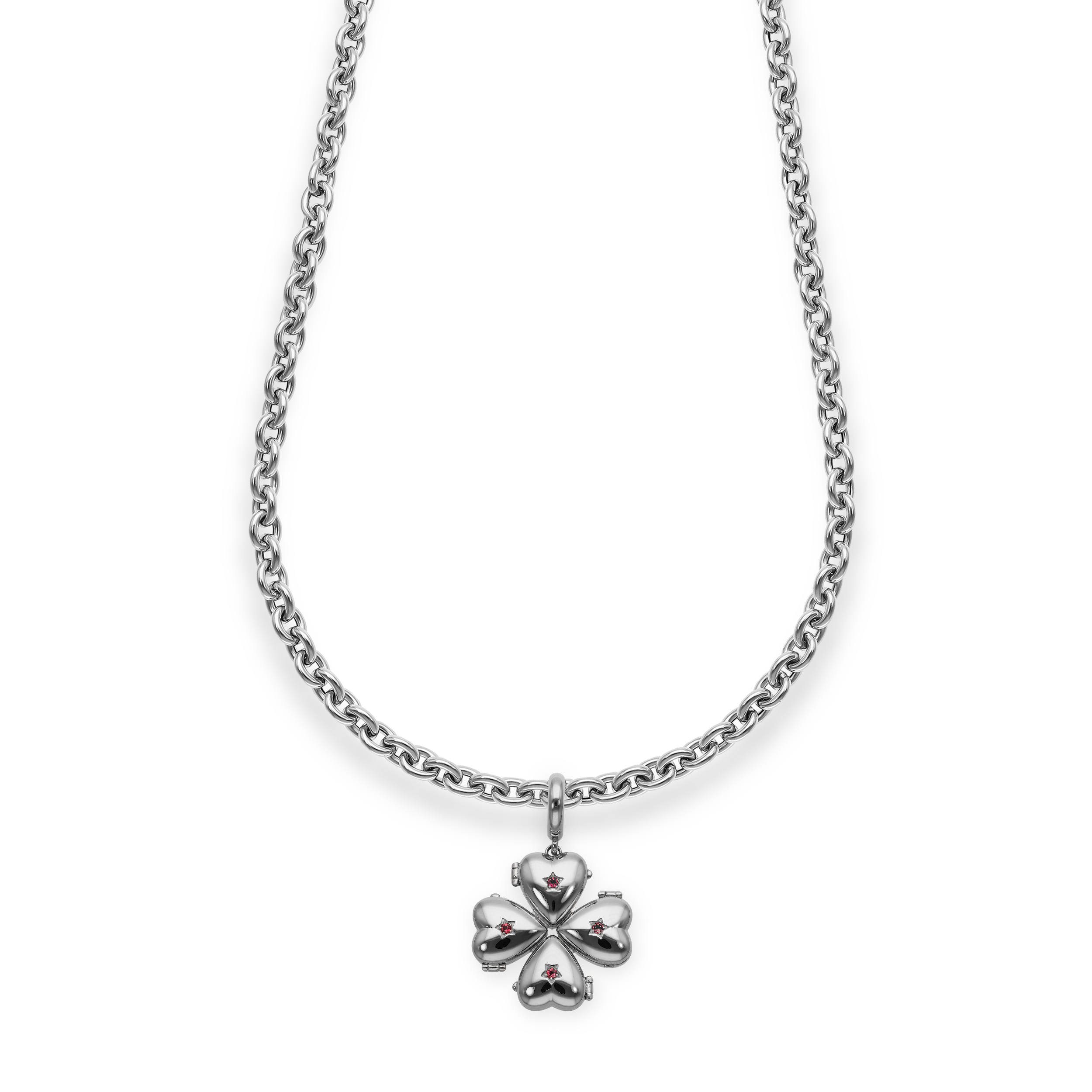 Bruno White Gold and Tourmalines "Secret" Clover Pendant on Long Chain 