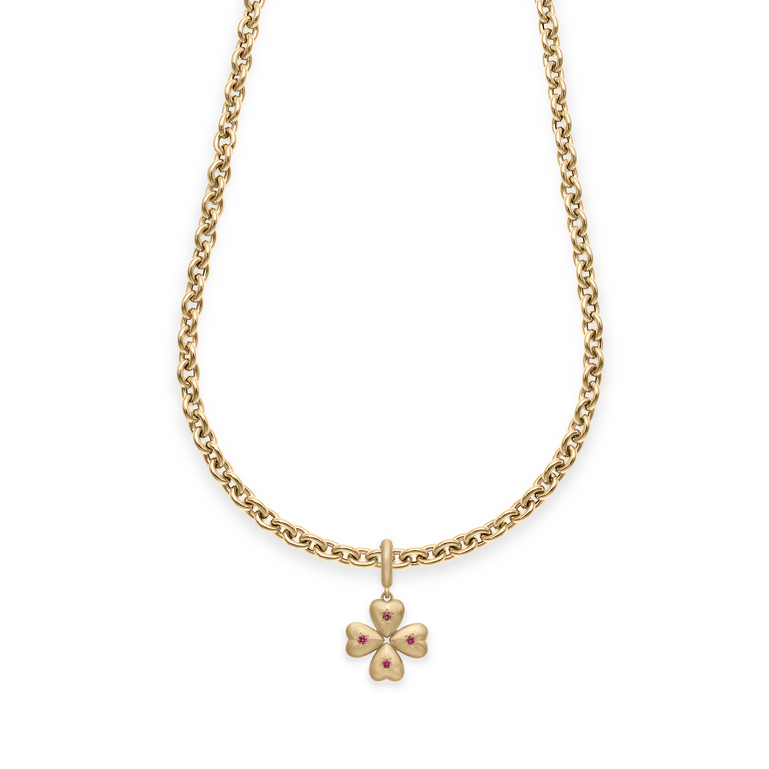 Bruno Brushed Yellow Gold and Tourmalines Baby Clover Pendant on Long Chain