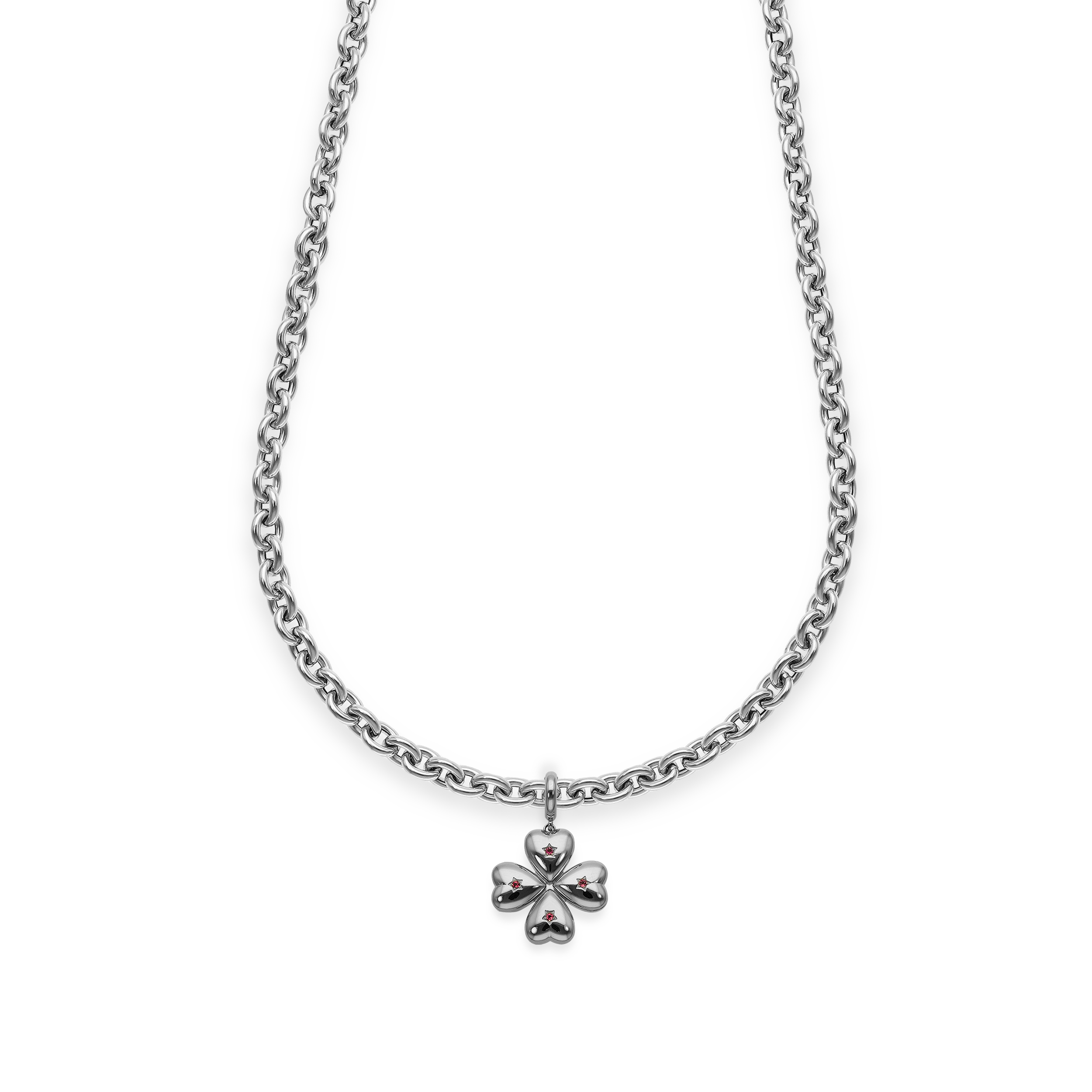 Bruno White Gold and Tourmalines Baby Clover Pendant on Long Chain