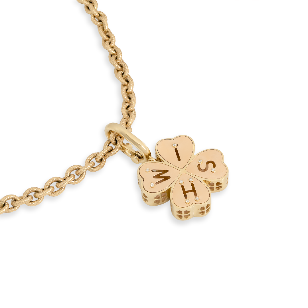 Bruno Yellow Gold and White Diamonds Wish Clover Pendant