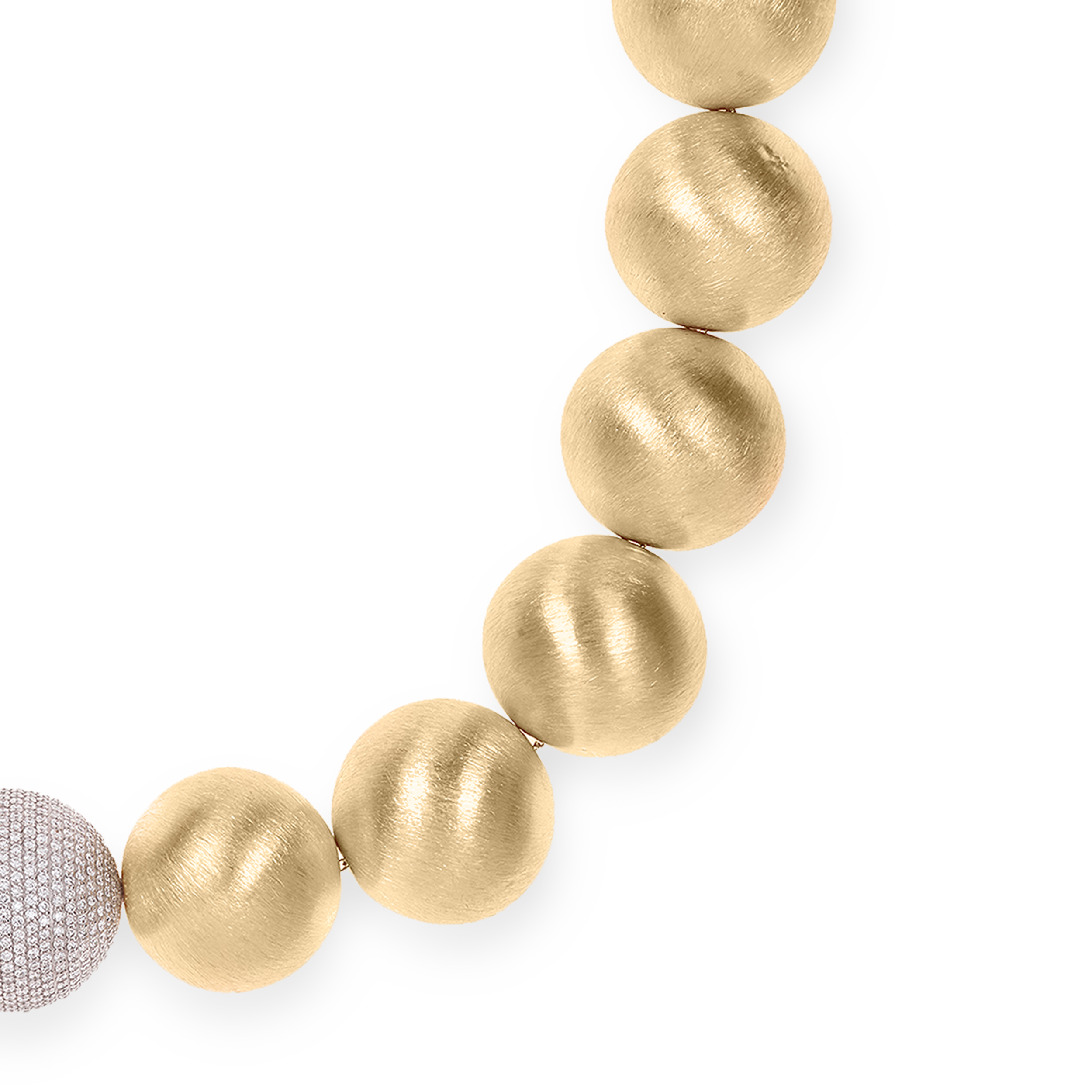 Marella Brushed Yellow Gold Sphere Necklace with a central Sphere in White Diamonds 