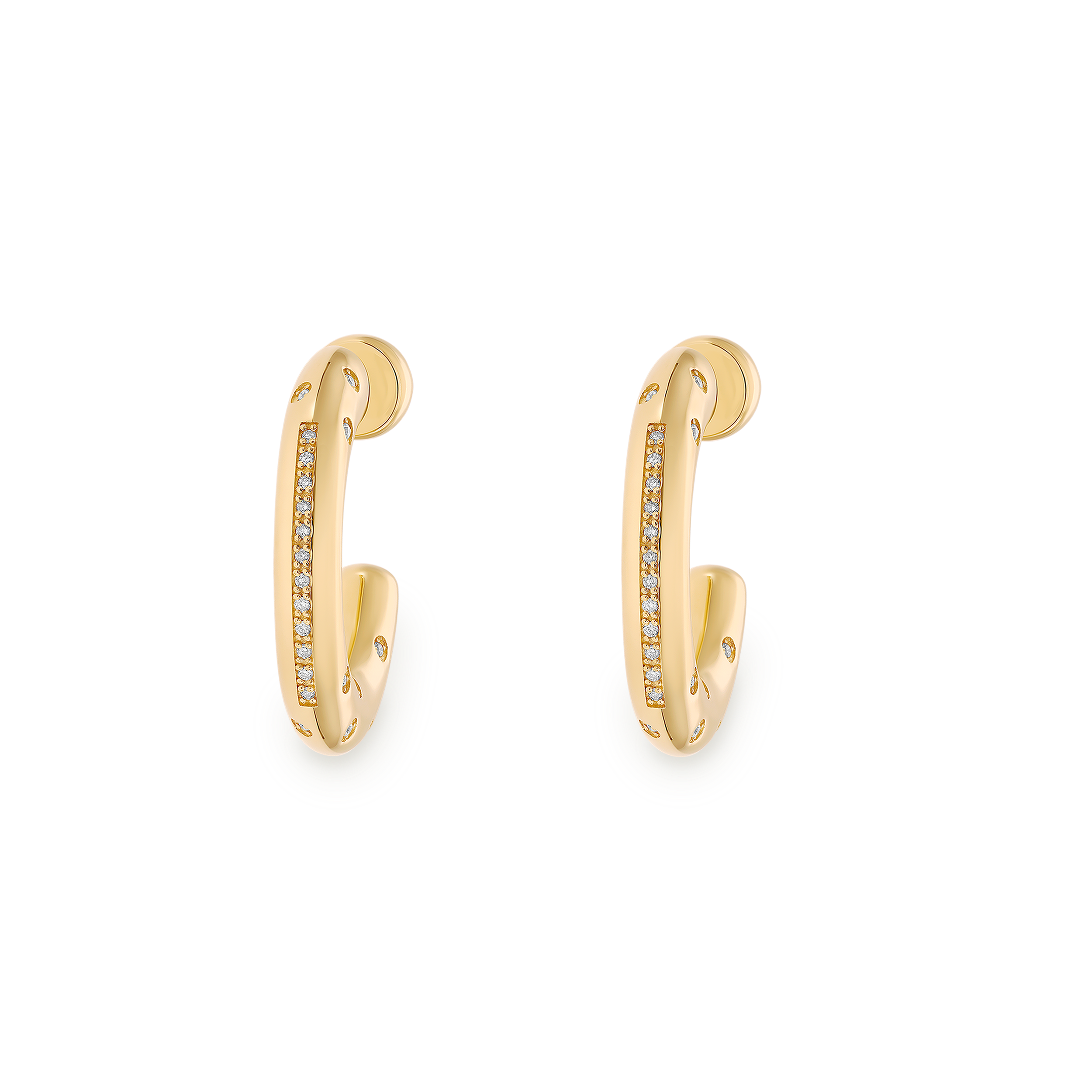 Peggy Yellow Gold with White Diamonds Curved Earrings