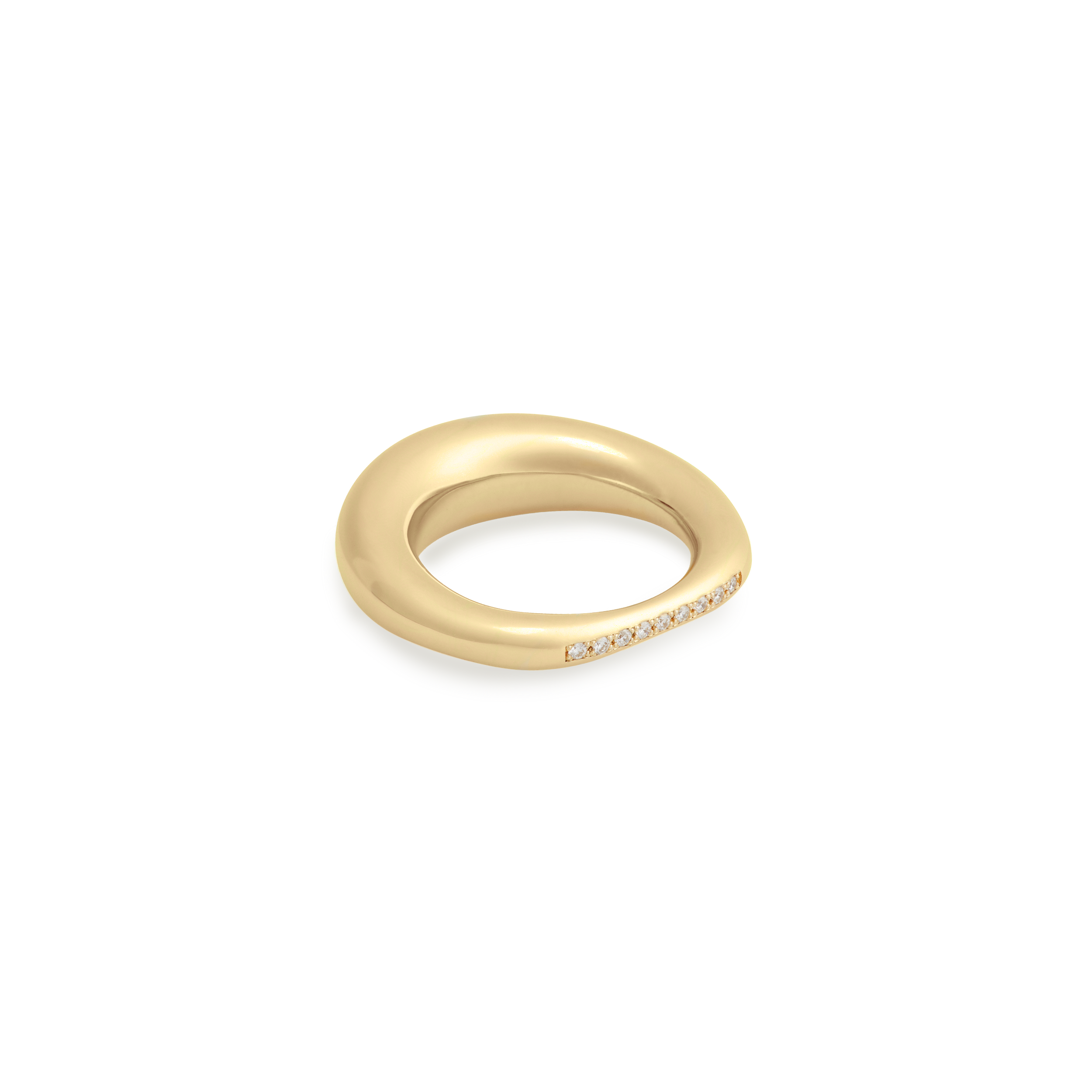 Peggy Semi-Domed Ring in Yellow Gold with a Row of White Diamonds