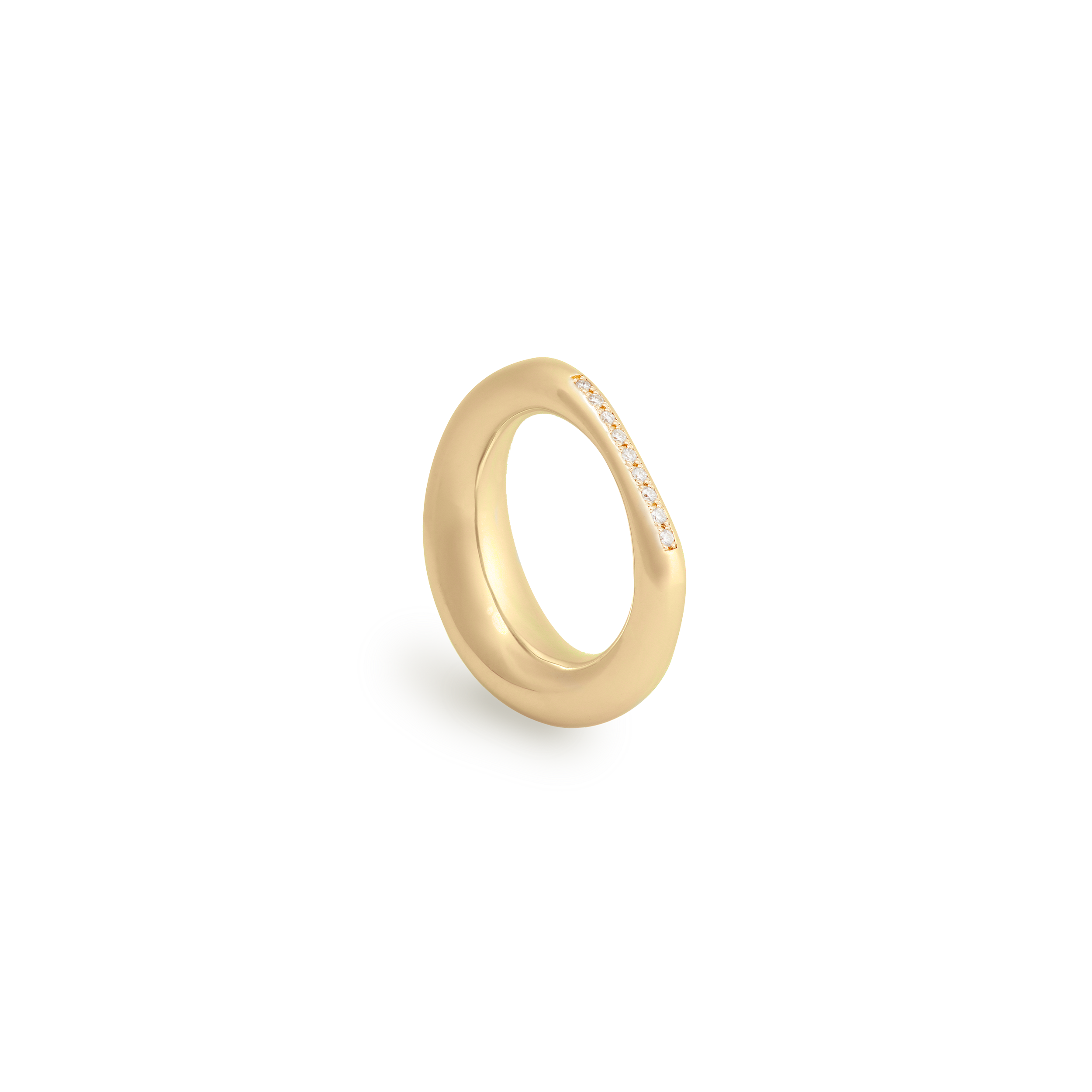 Peggy Semi-Domed Ring in Yellow Gold with a Row of White Diamonds