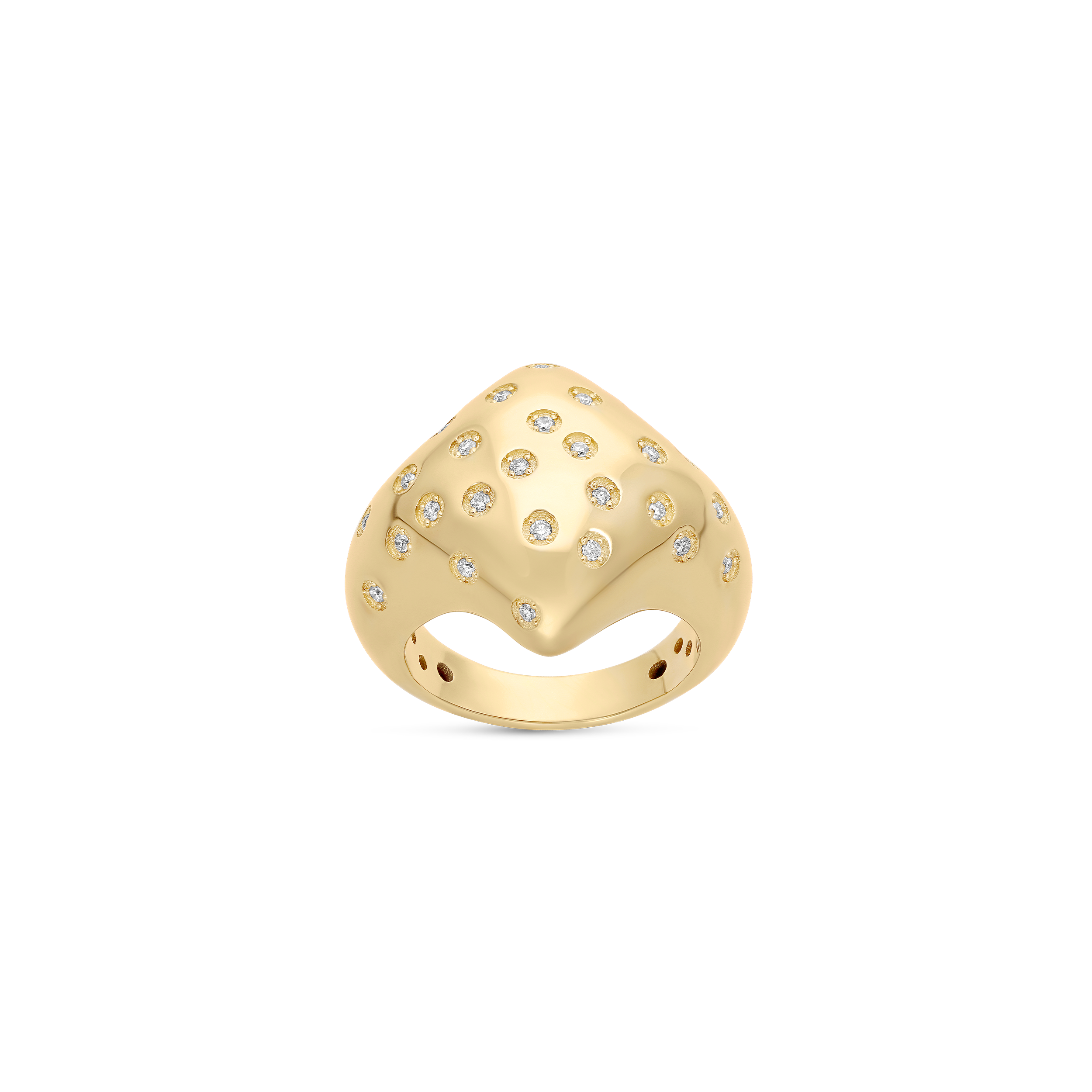 Apollonia Yellow Gold Diamond-Shaped Ring with White Diamonds
