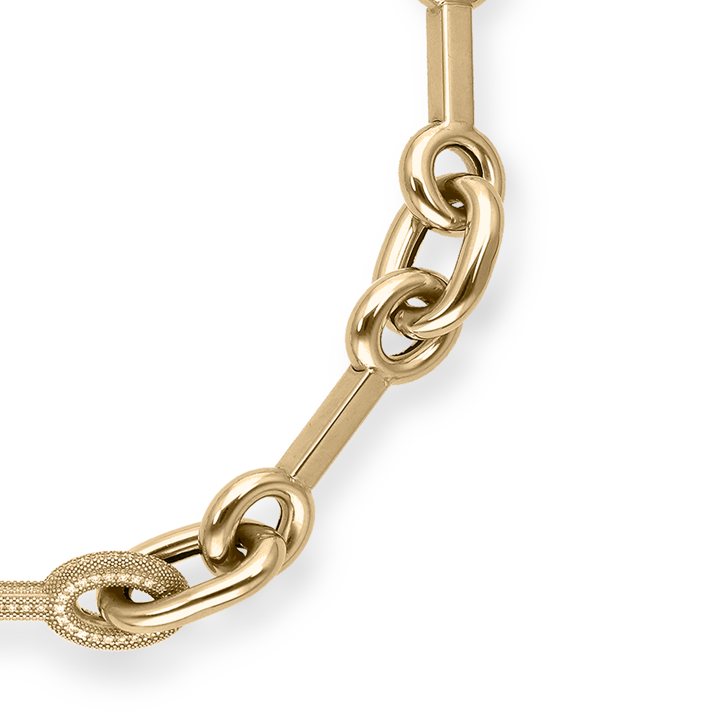 Jackie Yellow Gold Horse-Bit Links Necklace with one Central Link in White Diamonds
