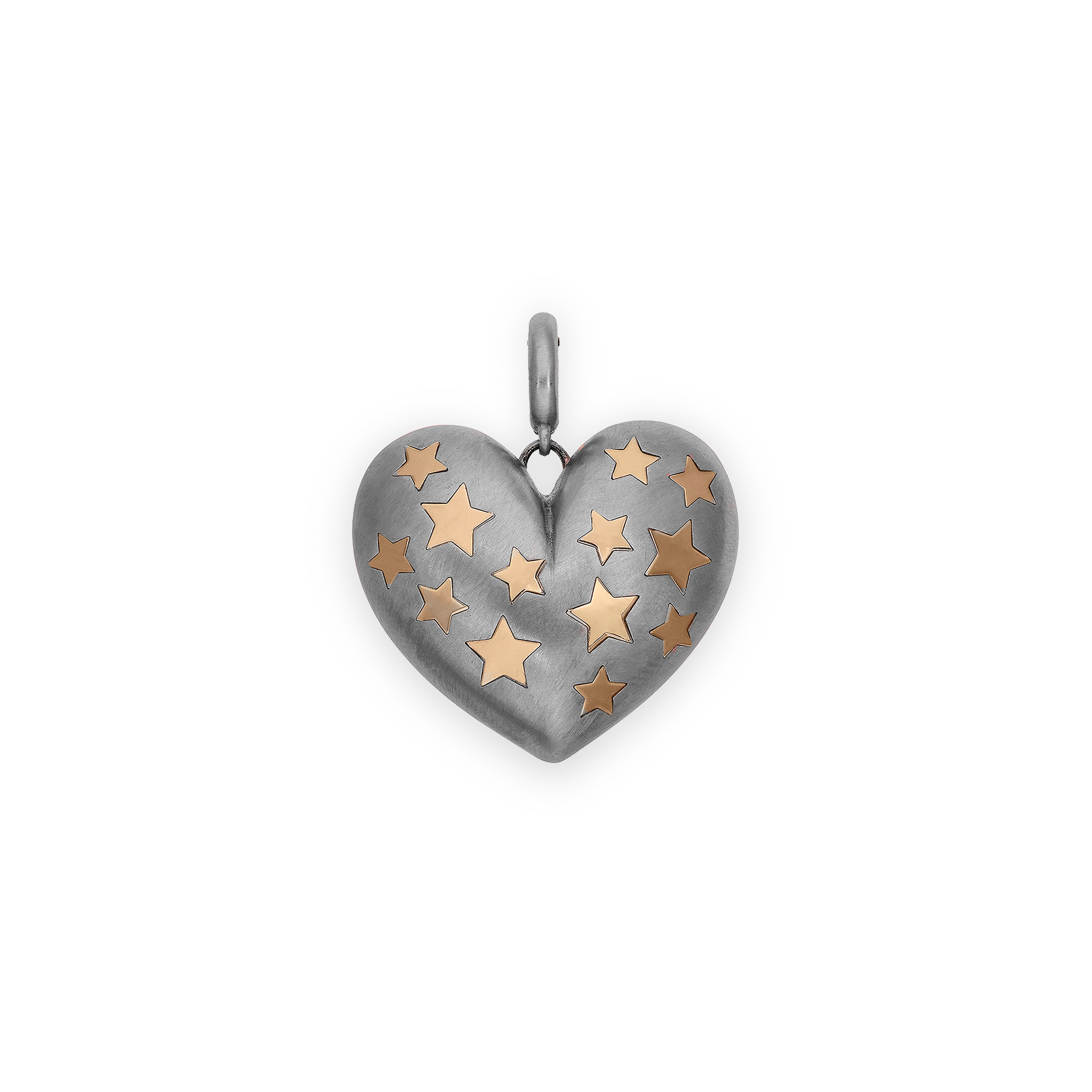 Paulette Brushed White Gold Heart with Yellow Gold Stars Pendant