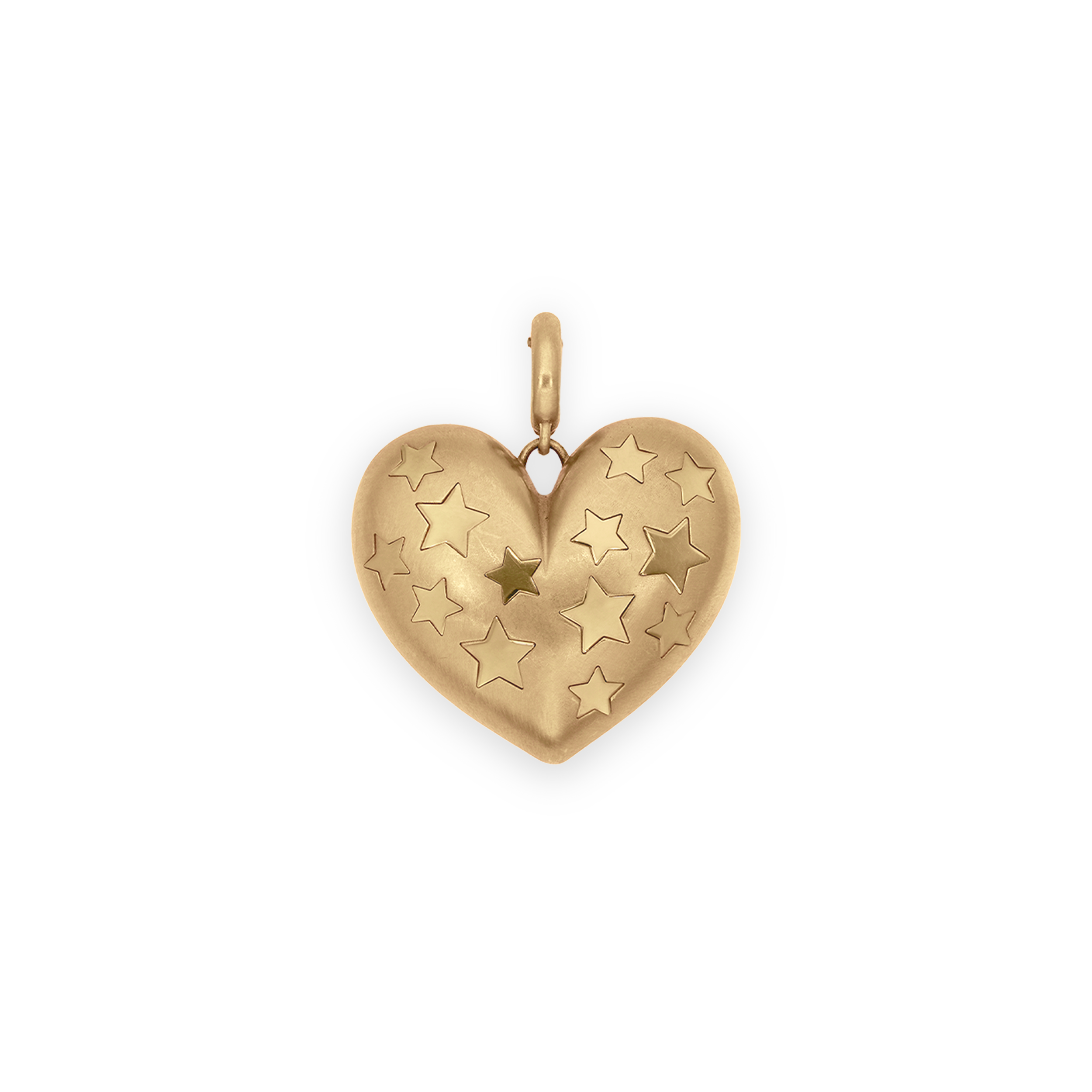 Paulette Brushed Yellow Gold Heart with Yellow Gold Stars Pendant