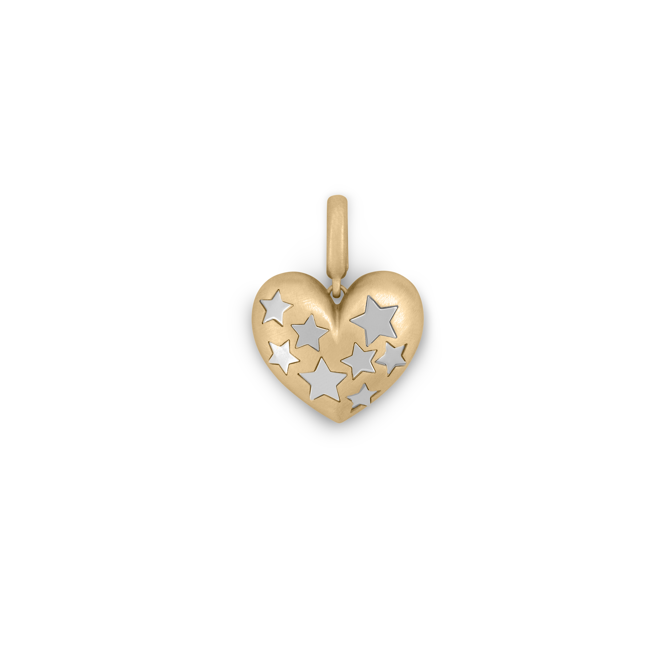 Paulette Brushed Yellow Gold Baby Heart with White Gold Stars Pendant