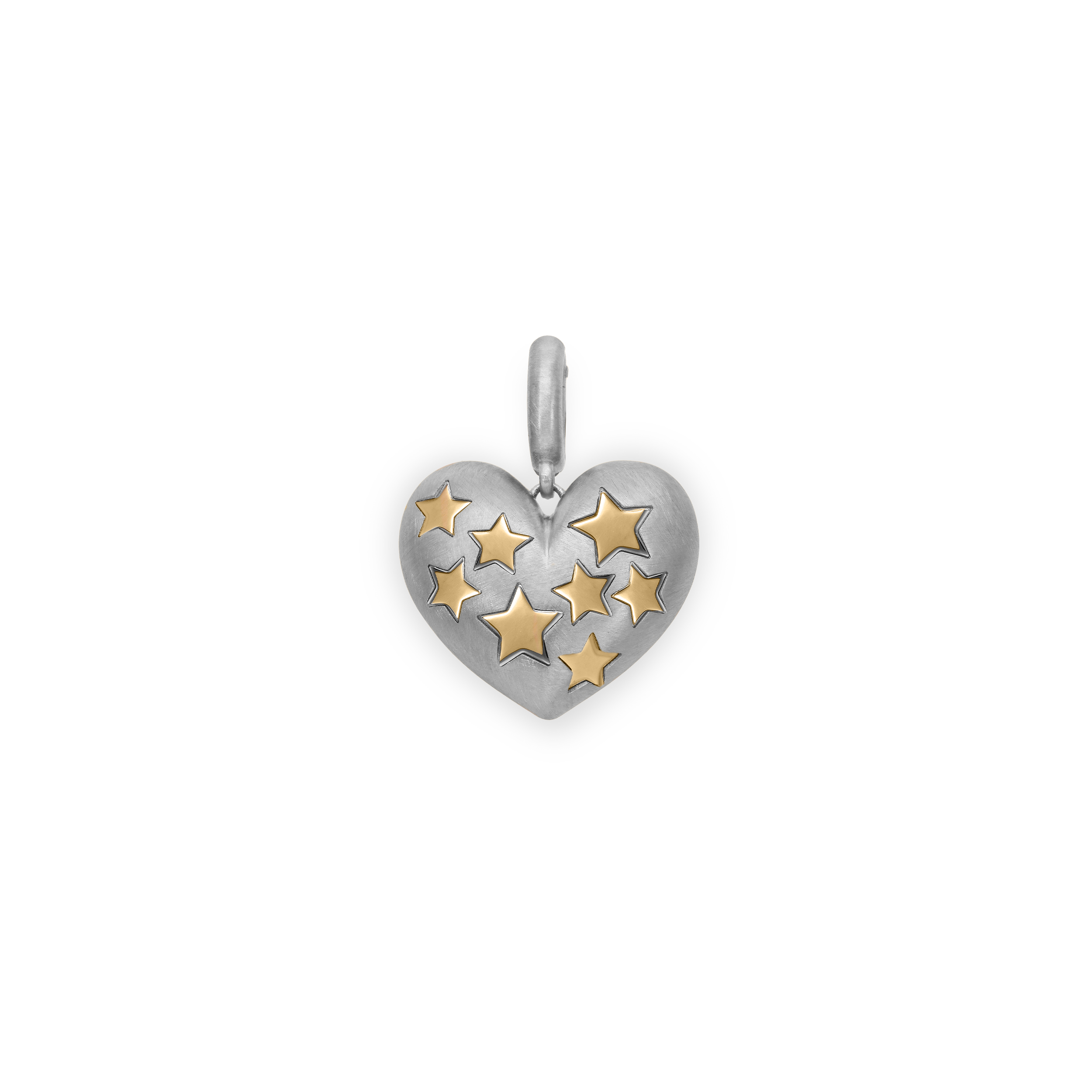 Paulette Brushed White Gold Baby Heart with Yellow Gold Stars Pendant