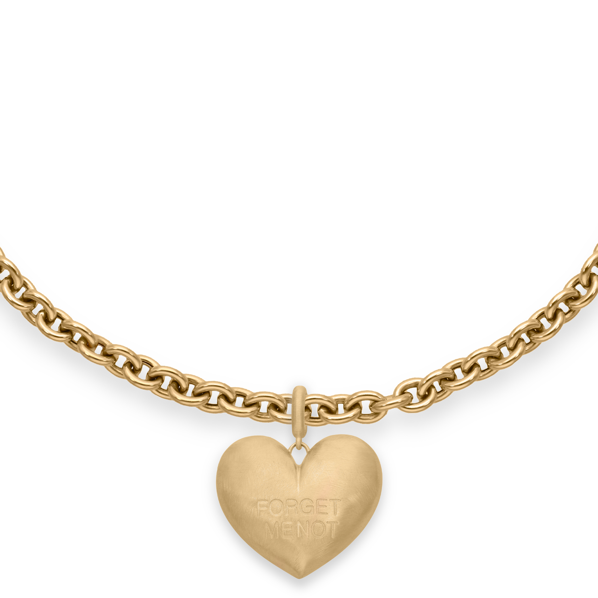 Paulette Brushed Yellow Gold Baby "Forget Me Not" Heart Pendant on Long Chain 