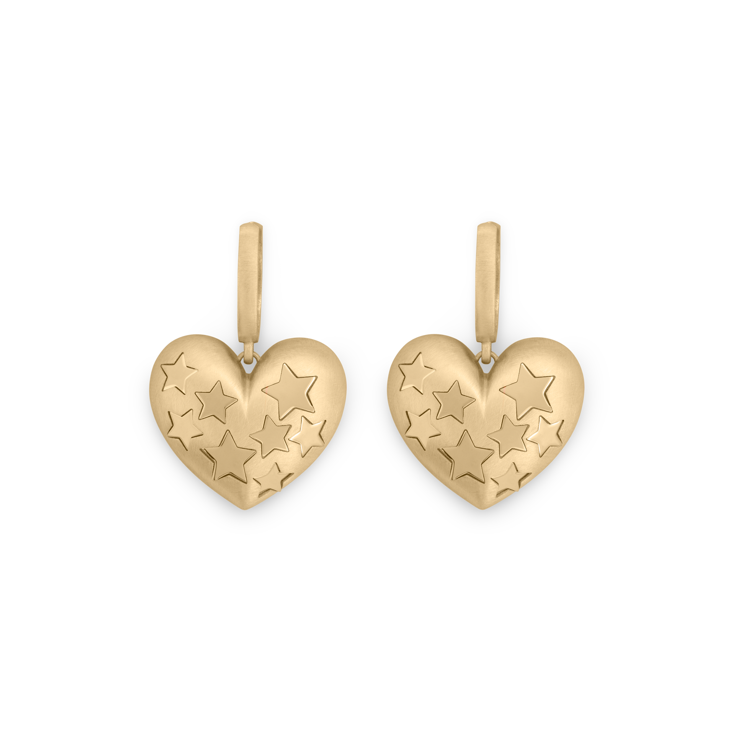Yellow Gold Paulette Baby Heart Earrings with Yellow Gold Stars