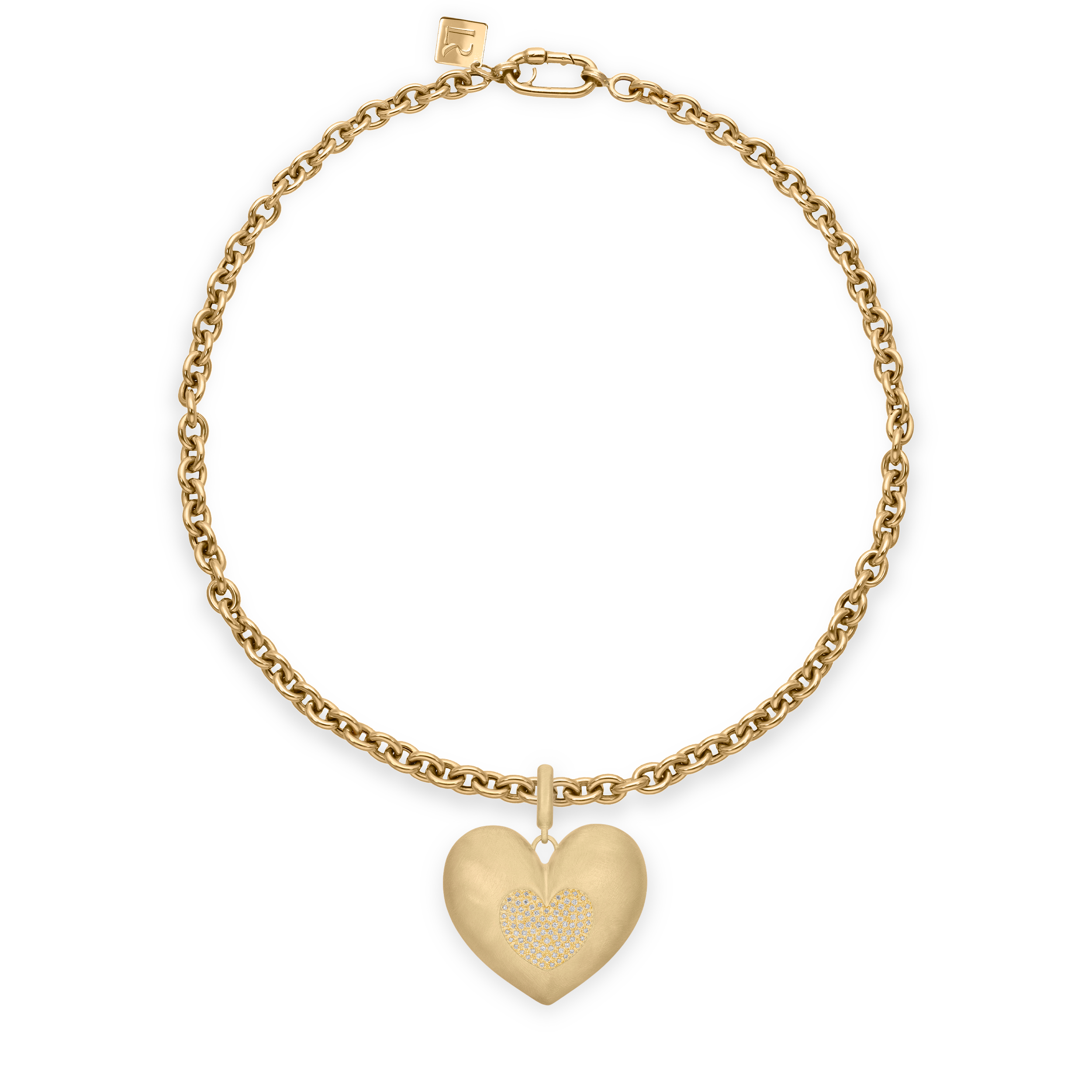 Paulette Brushed Yellow Gold Heart with Diamond Heart Pendant on Necklace