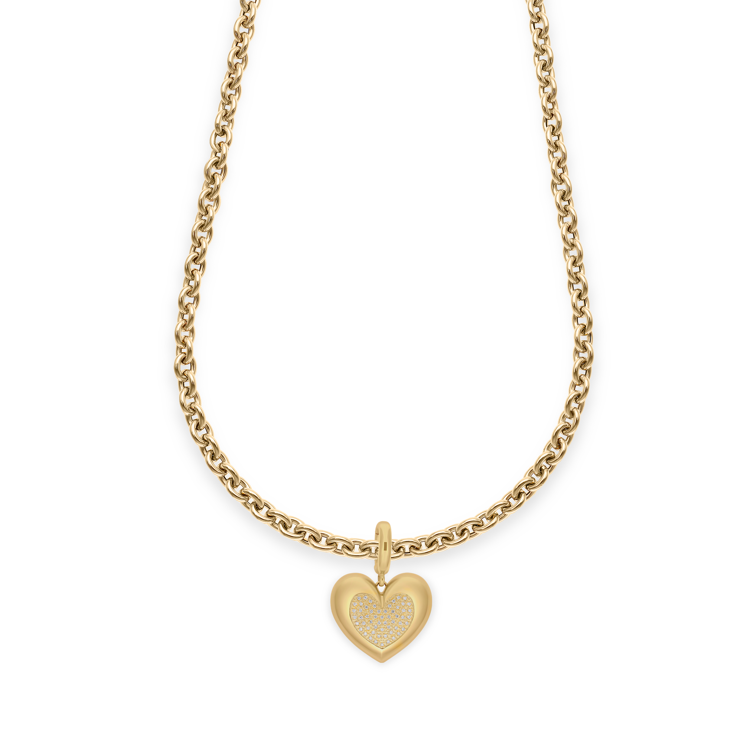 Paulette Brushed Yellow Gold Baby Heart with Diamond Heart Pendant on Long Chain