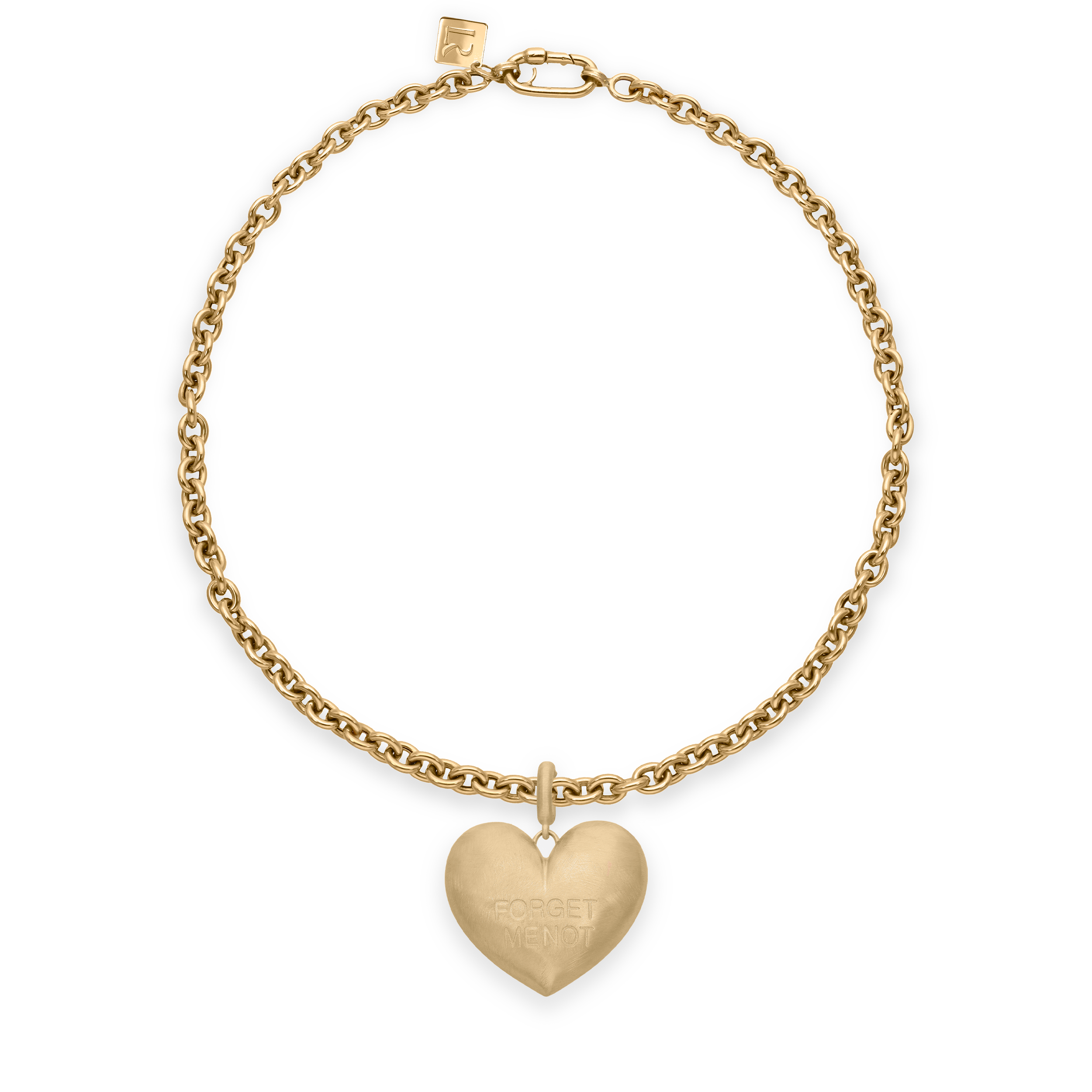 Paulette Brushed Yellow Gold "Forget Me Not" Heart Pendant on Necklace