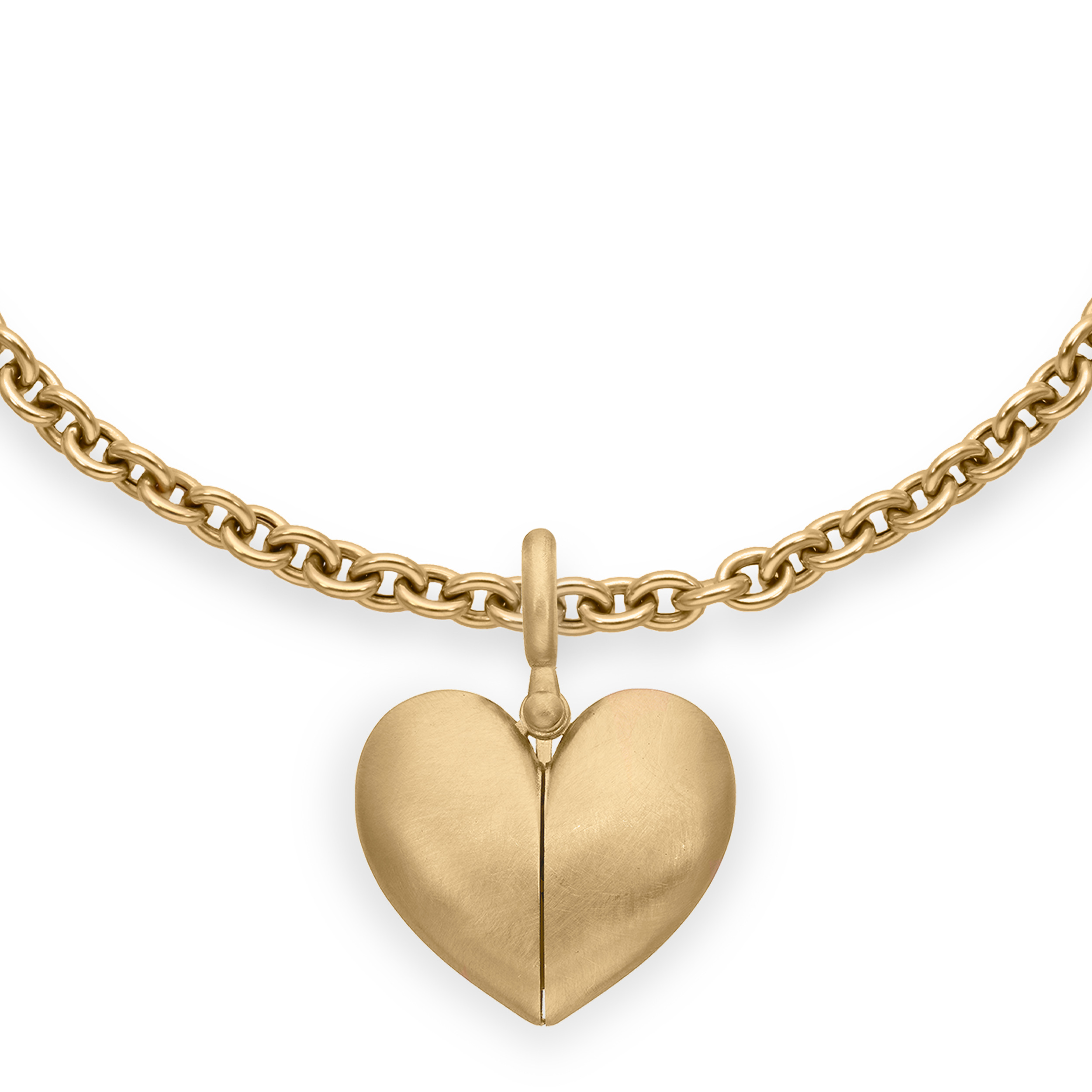Paulette Brushed Yellow Gold Open Heart Pendant on Short Chain Necklace 