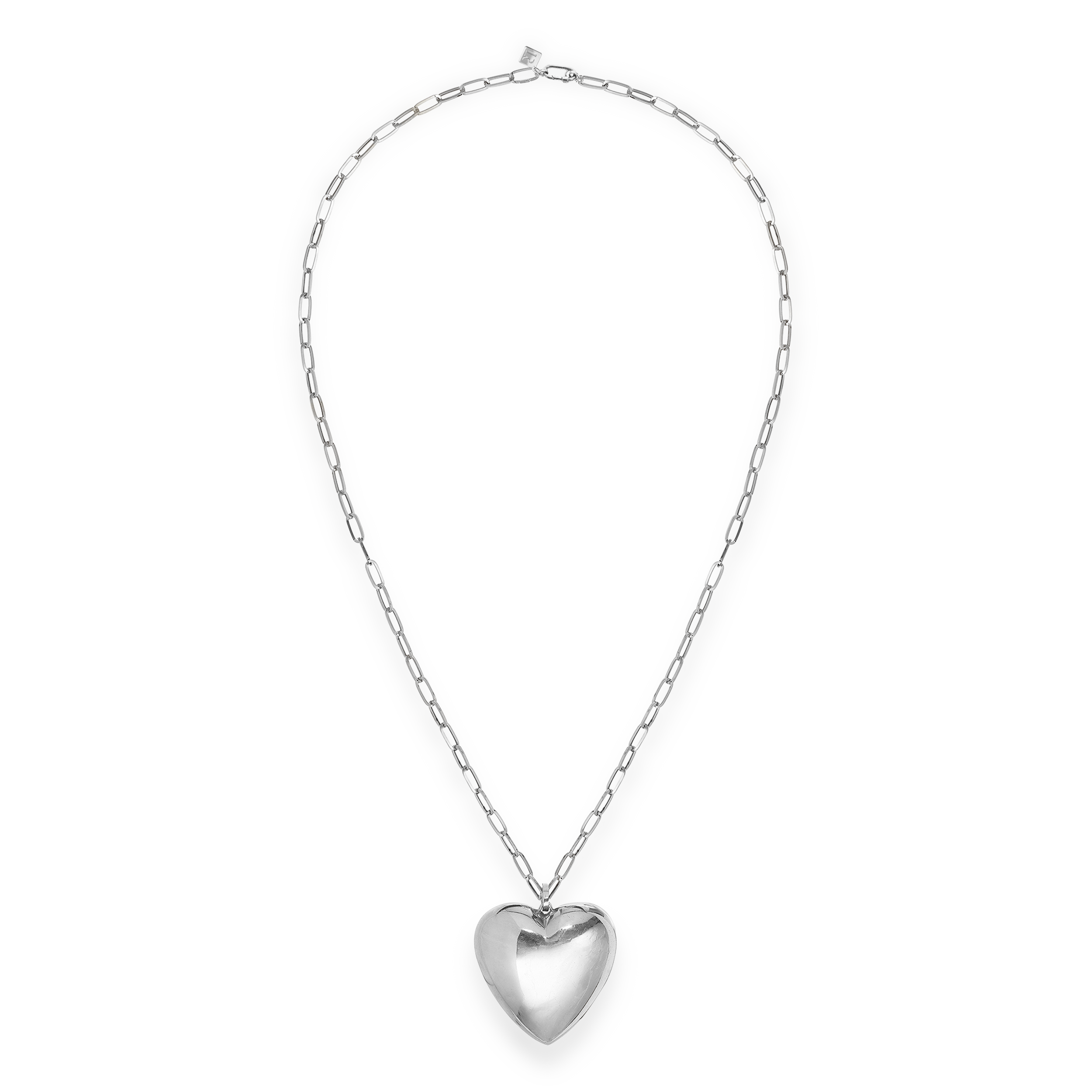 Paulette White Gold Big Heart on Long Chain Necklace