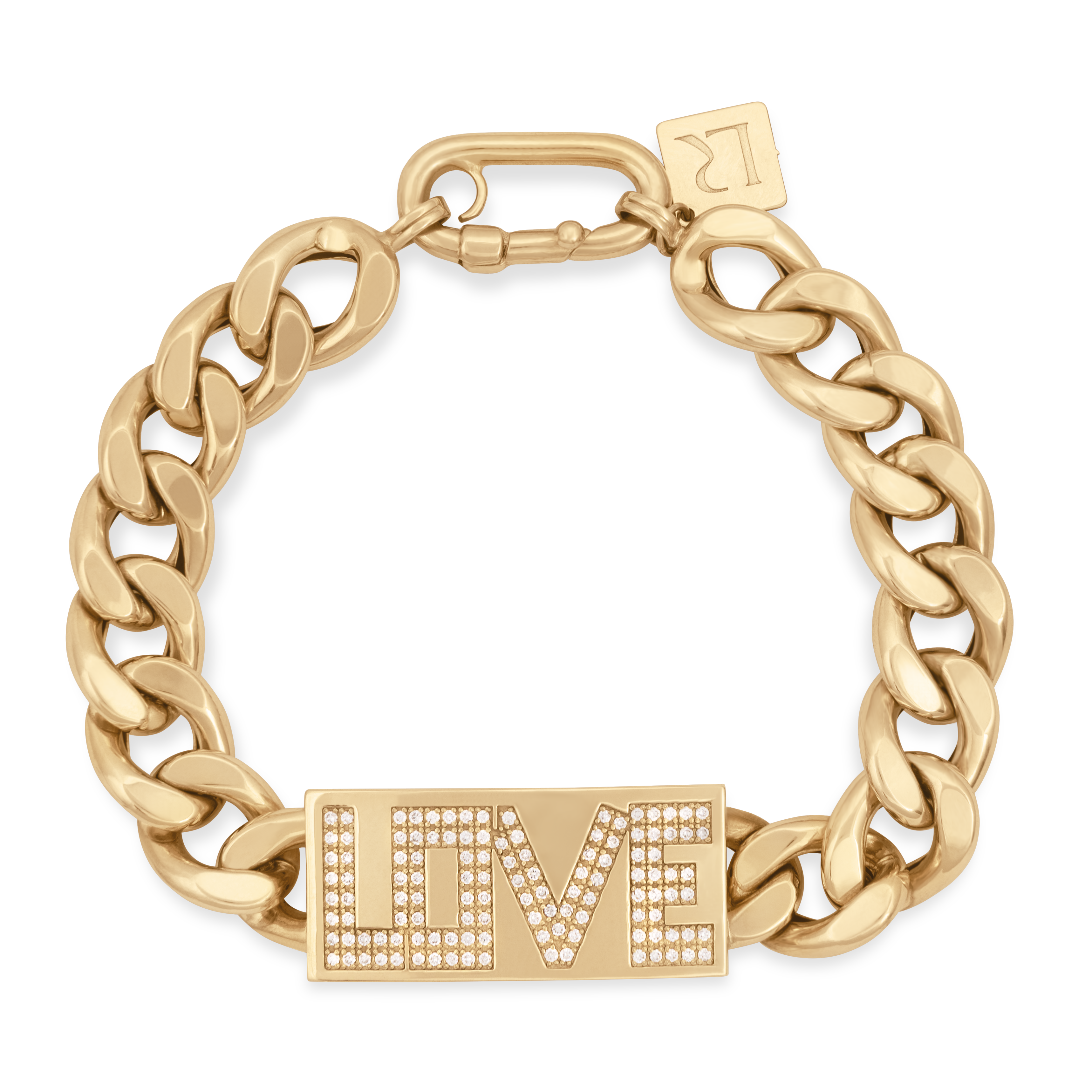 Louise Yellow Gold  and White Diamonds Small Links "Love" Bracelet